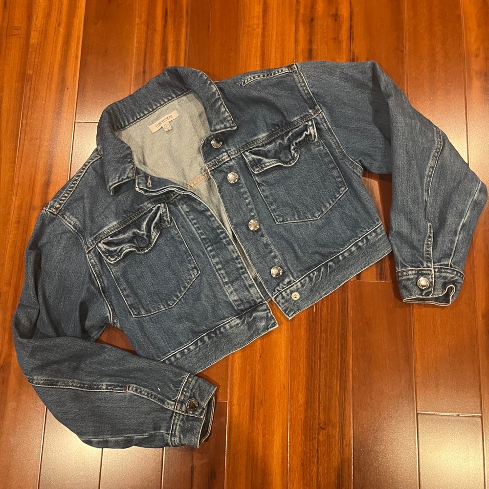 Good American Denim Jacket Jean Blue Cropped GTSJ118 Medium Wash Size 1 Small